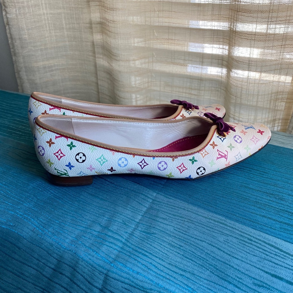 Louis Vuitton white Murakami flats pumps 37.5 - Picture 9 of 9